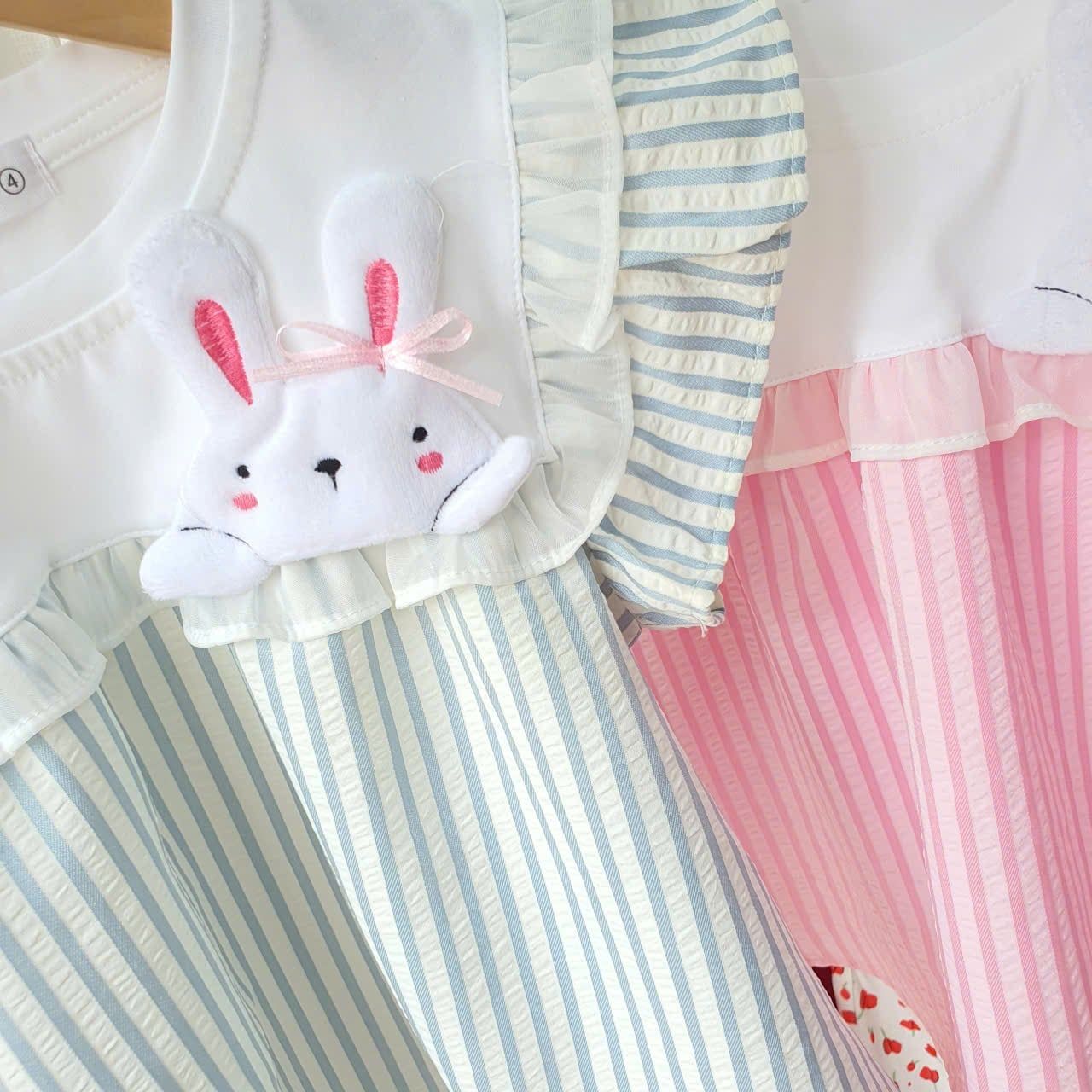  S97 _ Set bộ đùi kẻ sọc cho bé áo tay cánh tiên đính thỏ bông xinh xắn _ Beekids 