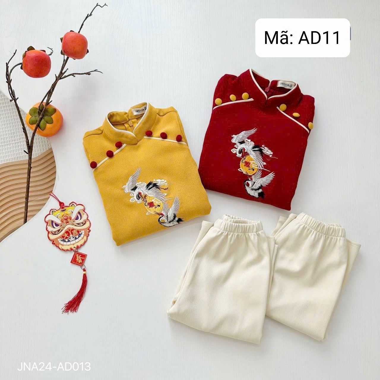  AD11 _ Bộ áo dài bé trai thêu hình chim hạc chất nhung tăm mềm mịn _ Beekids 