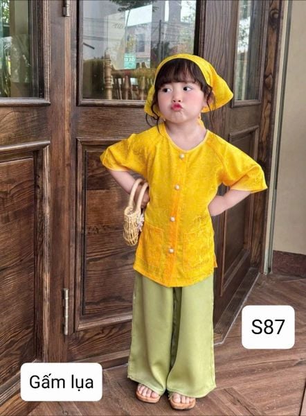  S87 _ Set bà ba cho bé gái chất gấm lụa mềm mại _Beekids 