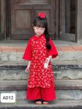  AD12 _ Bộ áo dài Tết cho bé gái tông màu đỏ truyền thống họa tiết hoa nhí đáng yêu _ Beekids 