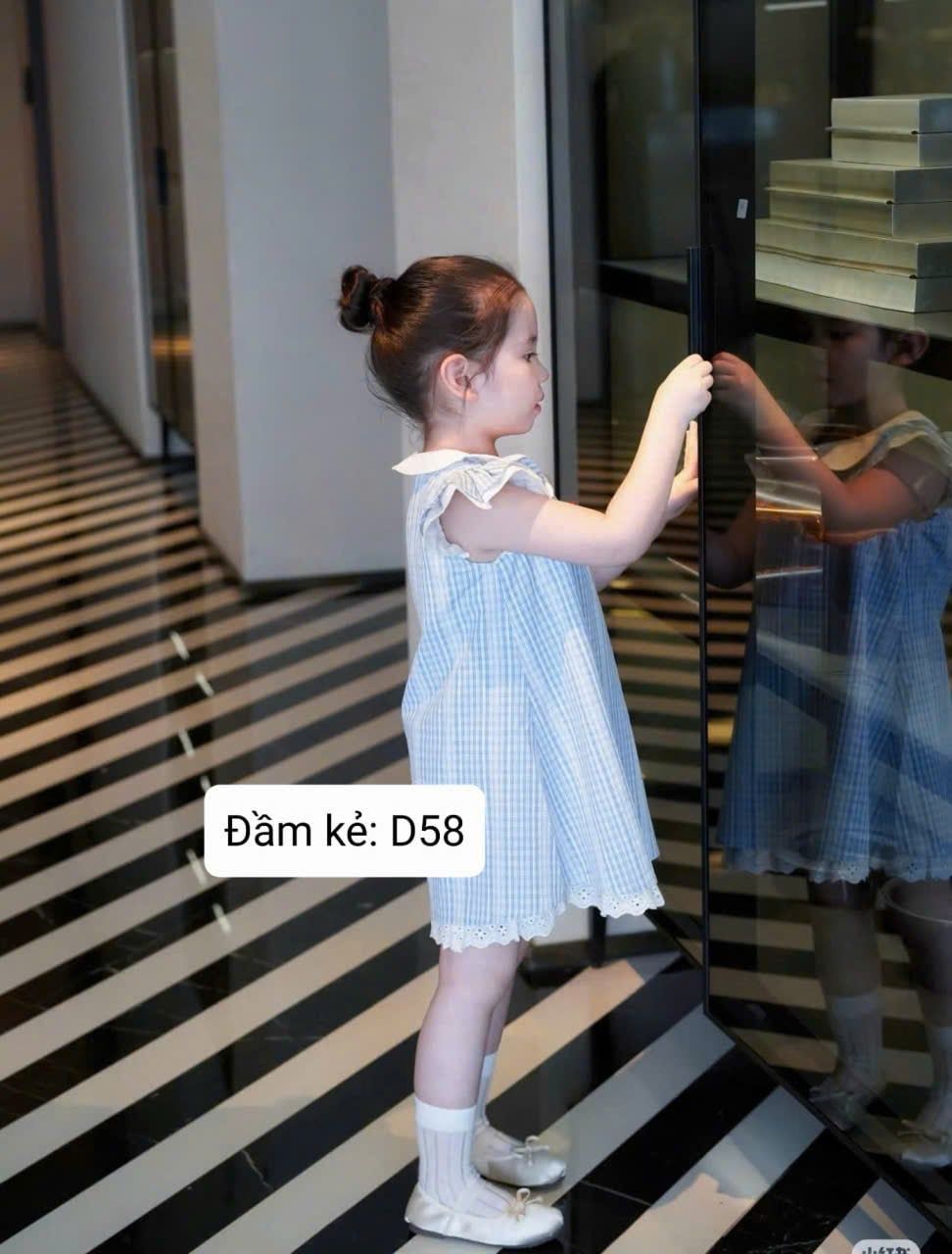  D58 _ Đầm kẻ chữ A phối ren thêu xinh xắn gam màu xanh nhẹ nhàng đáng yêu _ Beekids 