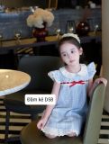  D58 _ Đầm kẻ chữ A phối ren thêu xinh xắn gam màu xanh nhẹ nhàng đáng yêu _ Beekids 