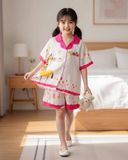  DB60 _ Bộ pijama đùi cho bé gái chất lụa latin mềm mịn hoạ tiết hươu cao cổ dễ thương _ Beekids 