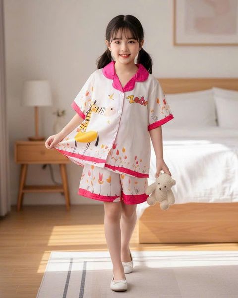  DB60 _ Bộ pijama đùi cho bé gái chất lụa latin mềm mịn hoạ tiết hươu cao cổ dễ thương _ Beekids 
