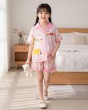  DB60 _ Bộ pijama đùi cho bé gái chất lụa latin mềm mịn hoạ tiết hươu cao cổ dễ thương _ Beekids 