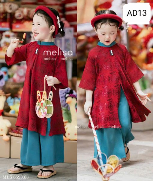  AD13 _ Bộ áo dài bé gái xẻ tà điệu đà chất gấm lụa cao cấp đẹp mịn xịn sò _ Beekids 