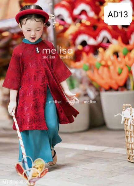  AD13 _ Bộ áo dài bé gái xẻ tà điệu đà chất gấm lụa cao cấp đẹp mịn xịn sò _ Beekids 
