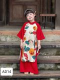  AD14 _ Bộ áo dài Tết cho bé gái tông màu đỏ đáng yêu chất lụa satin mềm mại _ Beekids 