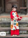  AD14 _ Bộ áo dài Tết cho bé gái tông màu đỏ đáng yêu chất lụa satin mềm mại _ Beekids 