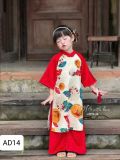  AD14 _ Bộ áo dài Tết cho bé gái tông màu đỏ đáng yêu chất lụa satin mềm mại _ Beekids 