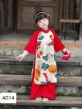  AD14 _ Bộ áo dài Tết cho bé gái tông màu đỏ đáng yêu chất lụa satin mềm mại _ Beekids 