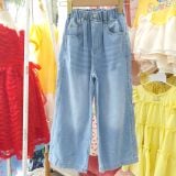  Q55 _ Quần jean dài ống suông bé gái lưng thun chất jean cotton mềm mại thoáng mát _ Beekids 