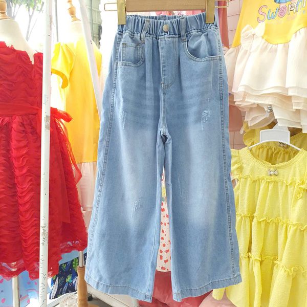  Q55 _ Quần jean dài ống suông bé gái lưng thun chất jean cotton mềm mại thoáng mát _ Beekids 