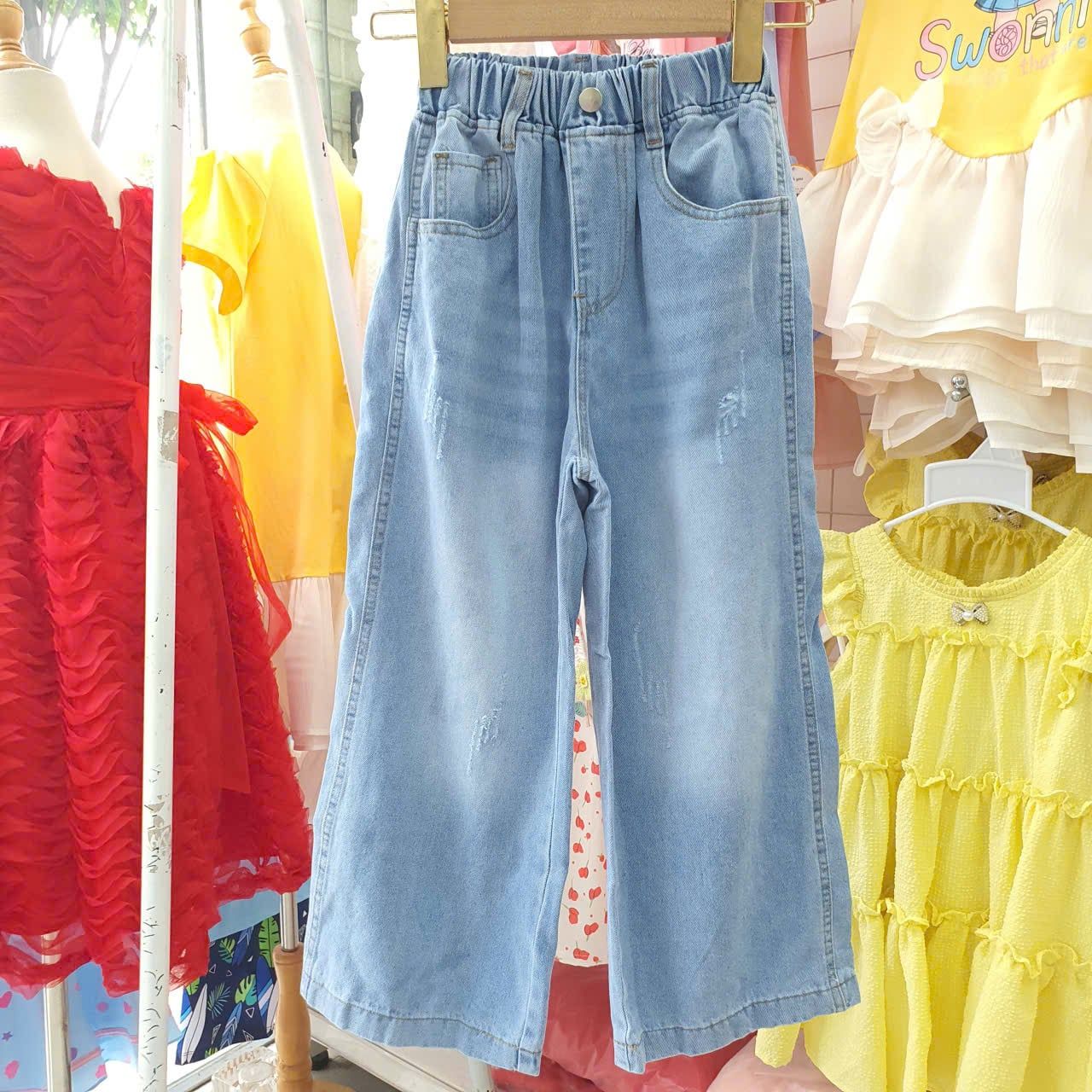  Q55 _ Quần jean dài ống suông bé gái lưng thun chất jean cotton mềm mại thoáng mát _ Beekids 