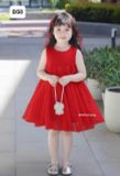  D50 _ Đầm đỏ dáng xòe đính nơ xinh cho bé mặc Noel, lễ tết _ Beekids 