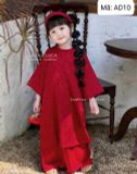  AD12 _ Bộ áo dài Tết cho bé gái tông màu đỏ truyền thống họa tiết hoa nhí đáng yêu _ Beekids 