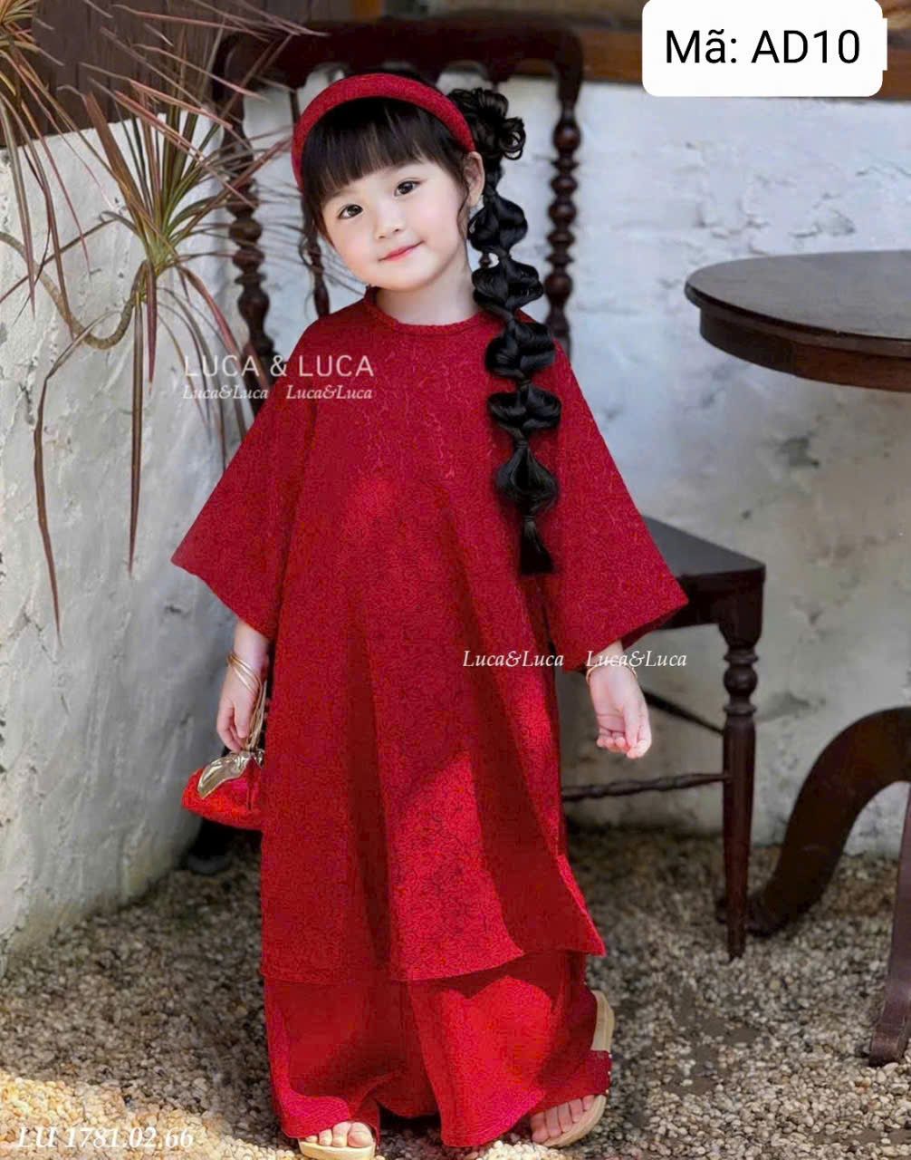  AD12 _ Bộ áo dài Tết cho bé gái tông màu đỏ truyền thống họa tiết hoa nhí đáng yêu _ Beekids 