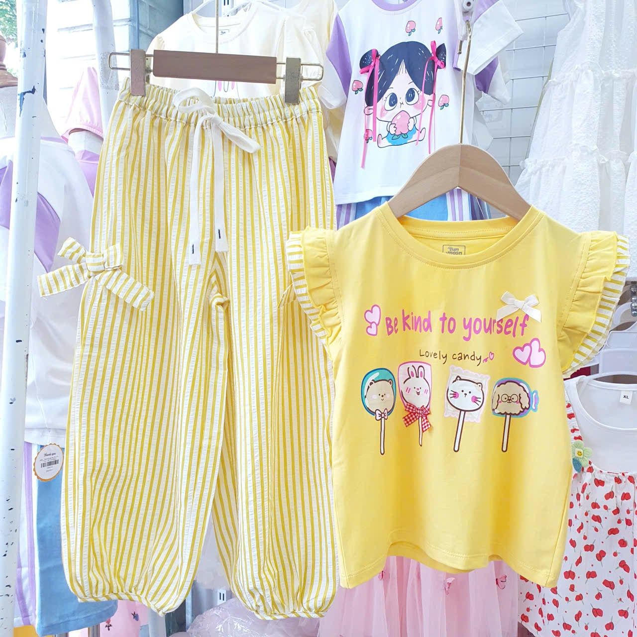 S96 _ Set bé gái quần dài sọc bo lai phối áo tay cánh tiên 2 lai duyên dáng dễ thương _ Beekids 