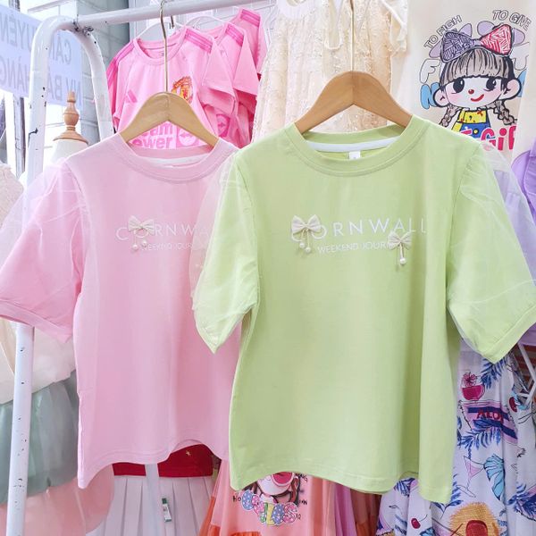  A49 _ Áo thun bé gái tay phồng phối lưới mềm mịn _ Beekids 