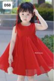  D50 _ Đầm đỏ dáng xòe đính nơ xinh cho bé mặc Noel, lễ tết _ Beekids 