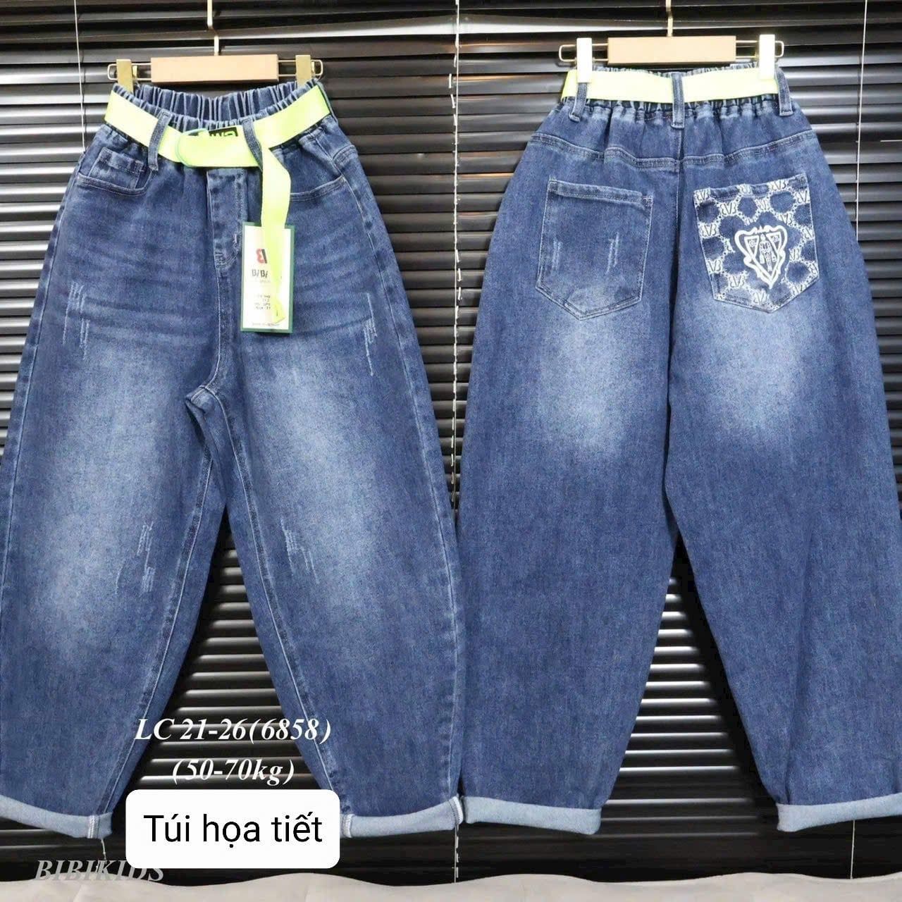  Q49 _ Quần jean dài bigsize cho bé từ 50kg đến 80kg dáng baggy jean mềm mại co giãn _ Beekids 