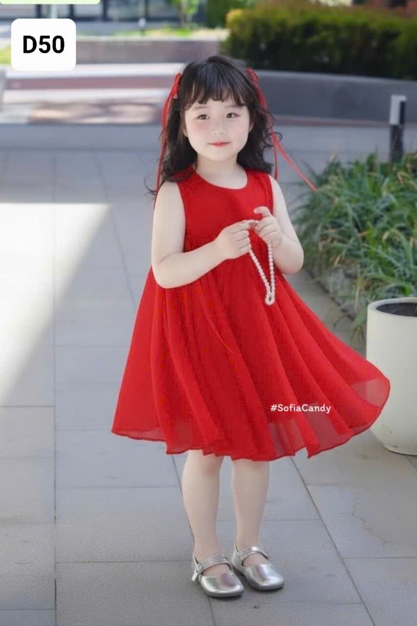  D50 _ Đầm đỏ dáng xòe đính nơ xinh cho bé mặc Noel, lễ tết _ Beekids 