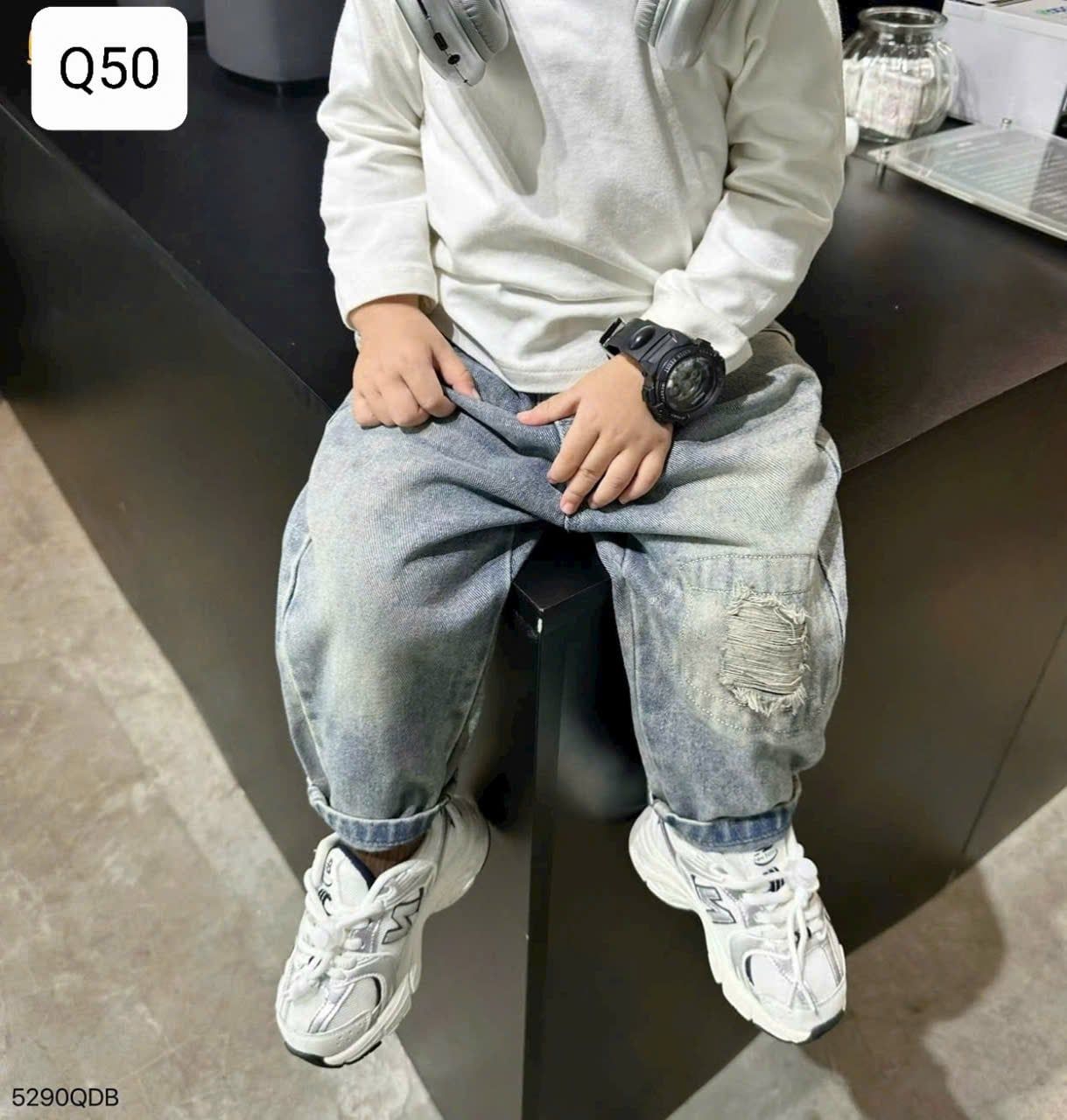  Q50 _ Quần jean rách gối cá tính cho bé chất jean mềm mại co giãn nhẹ _ Beekids 