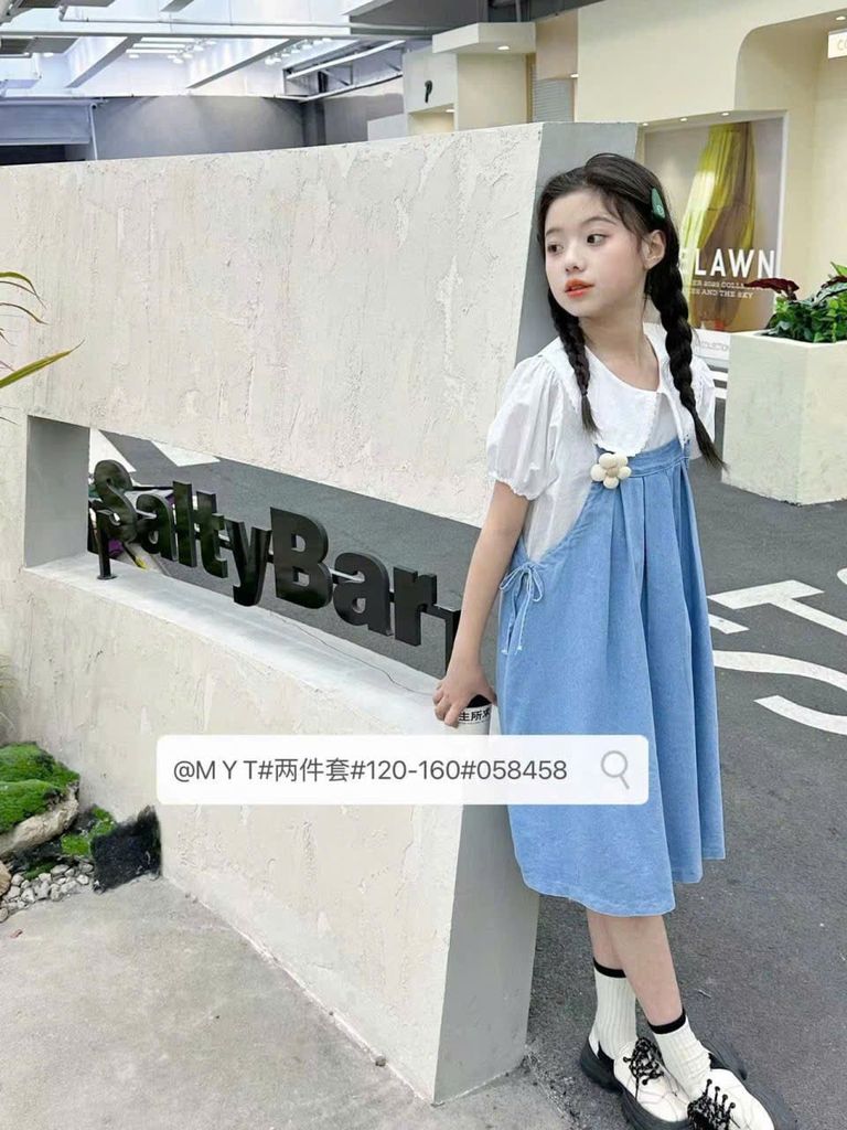  S70 _ Set yếm váy jean phối áo sơ mi trắng điệu đà _ Beekids 