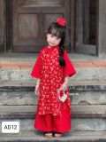  AD12 _ Bộ áo dài Tết cho bé gái tông màu đỏ truyền thống họa tiết hoa nhí đáng yêu _ Beekids 