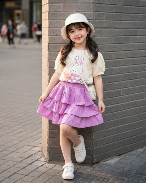  S94 _ Set váy bé gái 3 tầng phối áo thun họa tiết hoạt hình xinh xắn_ Beekids 