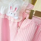  S97 _ Set bộ đùi kẻ sọc cho bé áo tay cánh tiên đính thỏ bông xinh xắn _ Beekids 