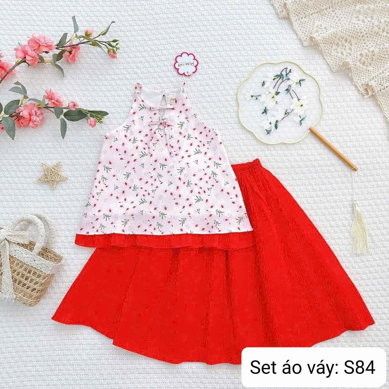  S84 _ Set áo cổ yếm họa tiết hoa nhí phối chân váy tơ siêu xinh _ Beekids 