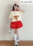  S82 _ Set áo cổ polo họa tiết gấu phối chân váy bí xinh xắn đáng yêu _ Beekids 