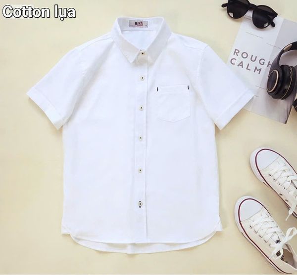  A38 _ Áo sơ mi trắng ngắn tay cho bé trai chất cotton mềm mịn mát _ Beekids 