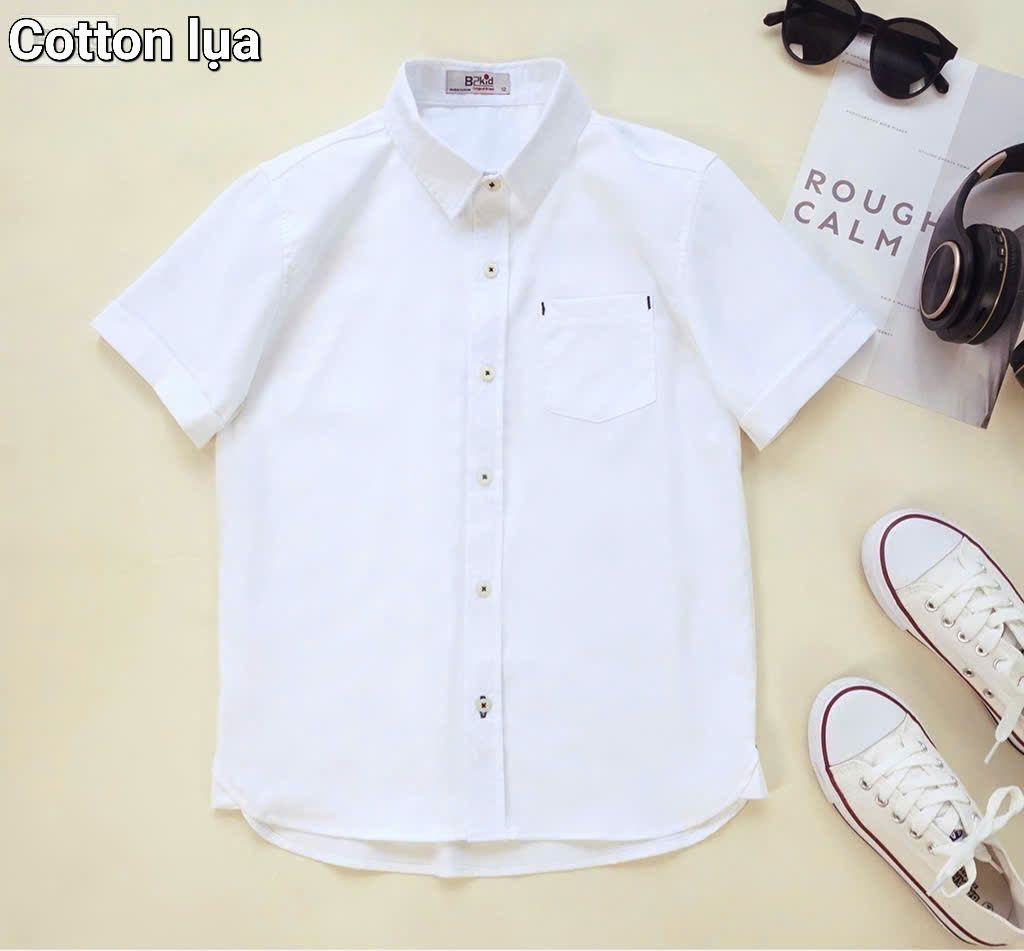  A38 _ Áo sơ mi trắng ngắn tay cho bé trai chất cotton mềm mịn mát _ Beekids 