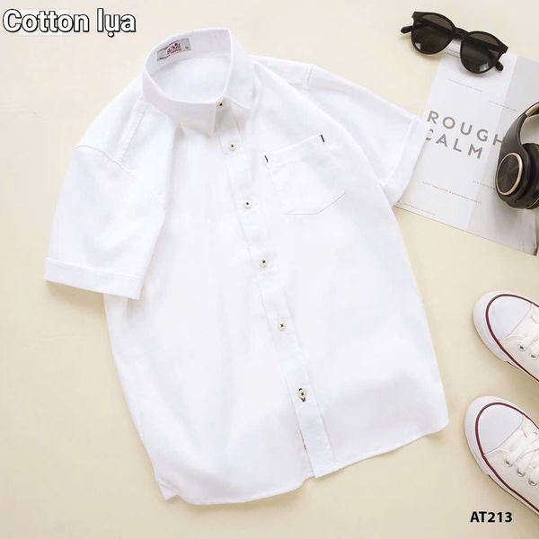  A38 _ Áo sơ mi trắng ngắn tay cho bé trai chất cotton mềm mịn mát _ Beekids 