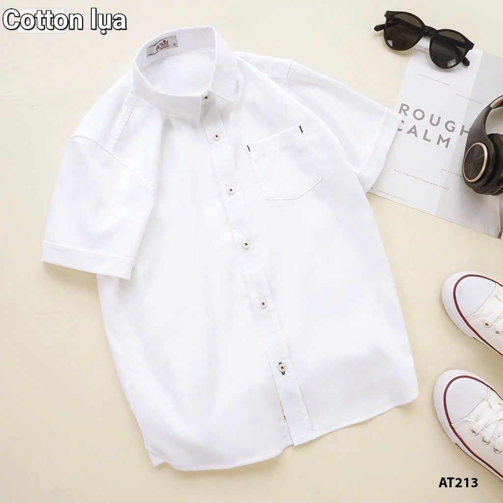  A38 _ Áo sơ mi trắng ngắn tay cho bé trai chất cotton mềm mịn mát _ Beekids 
