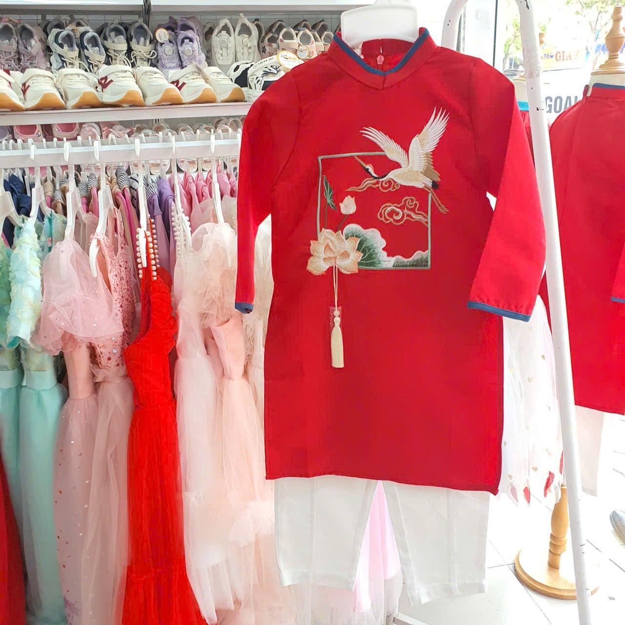  Áo dài cho bé trai thêu hoa sen chim hạt AD04 _ Beekids 