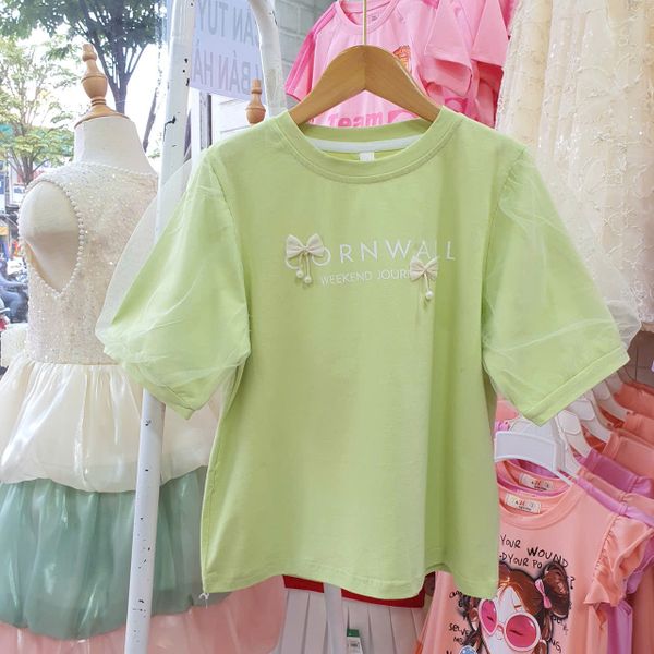  A49 _ Áo thun bé gái tay phồng phối lưới mềm mịn _ Beekids 