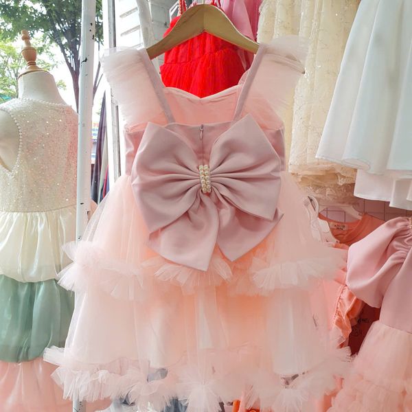  CC15 _ Đầm công chúa thiết kế cho bé mặc đi lễ tiệc tay con nơ giữa ngang eo_ Beekids 