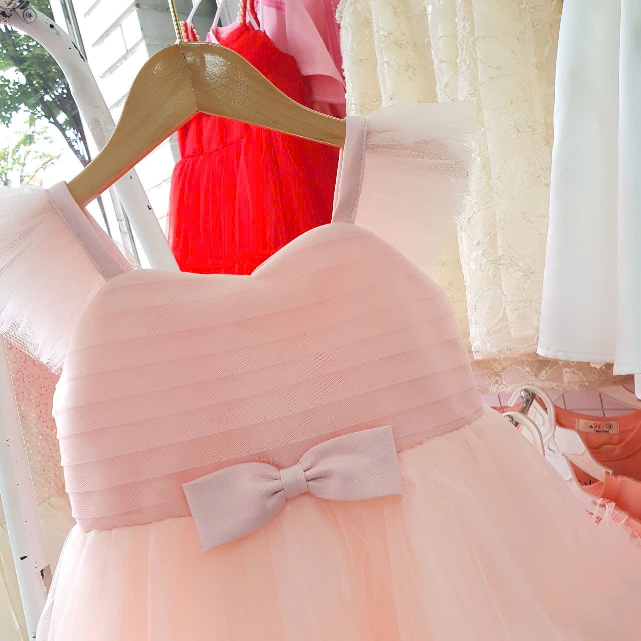  CC15 _ Đầm công chúa thiết kế cho bé mặc đi lễ tiệc tay con nơ giữa ngang eo_ Beekids 