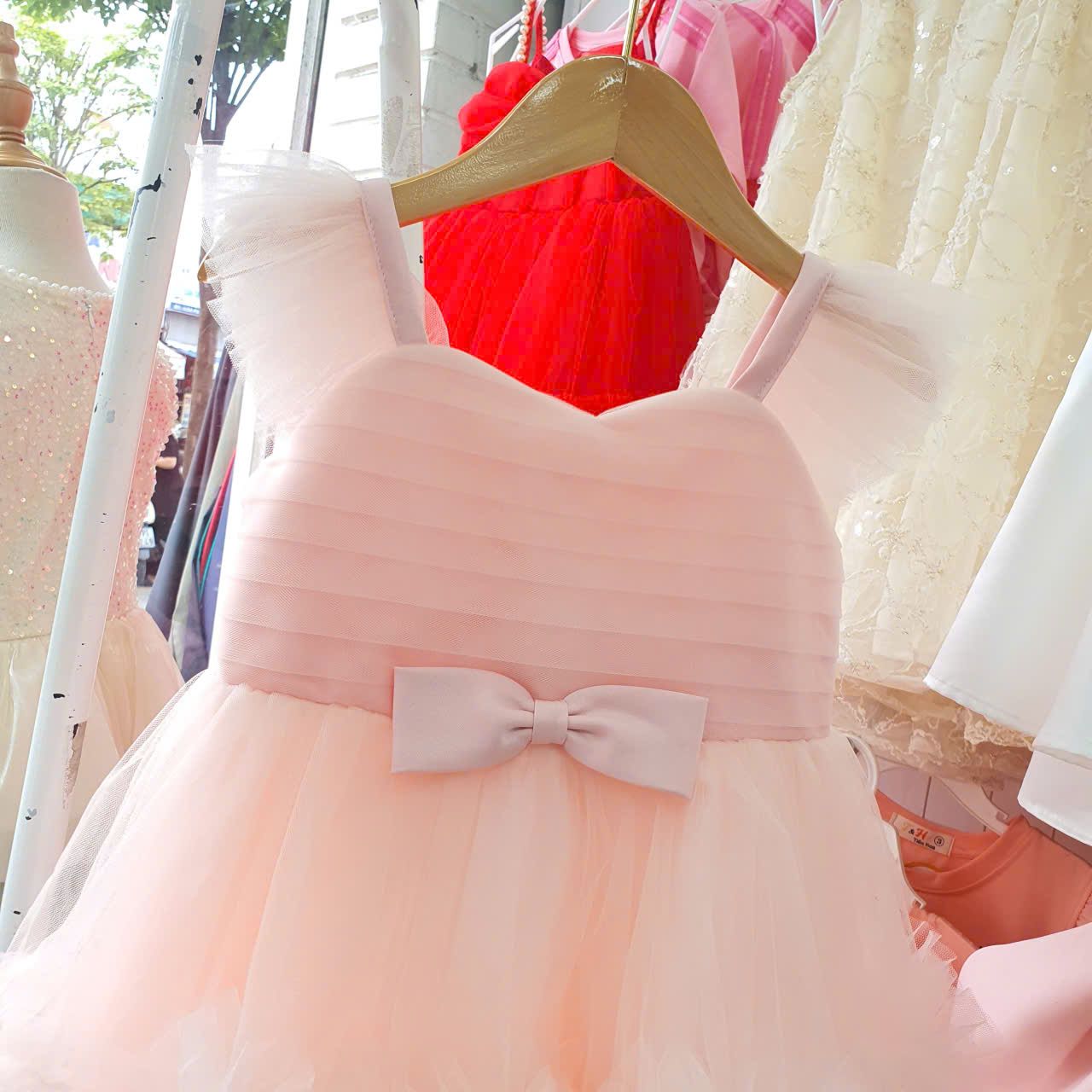  CC15 _ Đầm công chúa thiết kế cho bé mặc đi lễ tiệc tay con nơ giữa ngang eo_ Beekids 