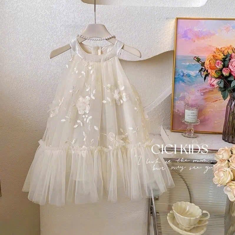  CC16 _ Đầm công chúa dáng cổ yếm thêu hoa nổi tinh tế phong cách tiểu thư sang chảnh _ Beekids 