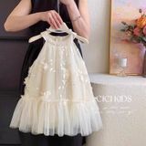  CC16 _ Đầm công chúa dáng cổ yếm thêu hoa nổi tinh tế phong cách tiểu thư sang chảnh _ Beekids 