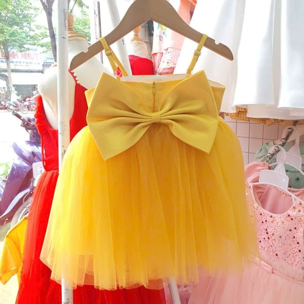  CC20 _ Đầm công chúa thiết kế 2 dây đính nơ 2 bên điệu đà cho bé mặc đi lễ tiệc_ Beekids 