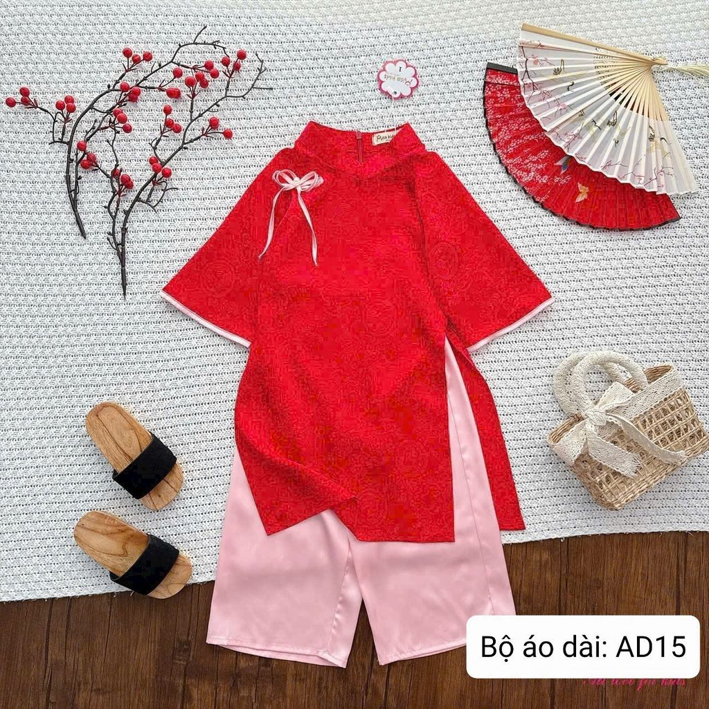  AD15 _ Bộ áo dài Tết cho bé gái áo chất gấm phối quần lụa satin mềm mại _ Beekids 