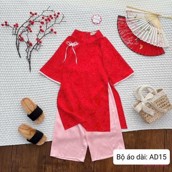  AD15 _ Bộ áo dài Tết cho bé gái áo chất gấm phối quần lụa satin mềm mại _ Beekids 
