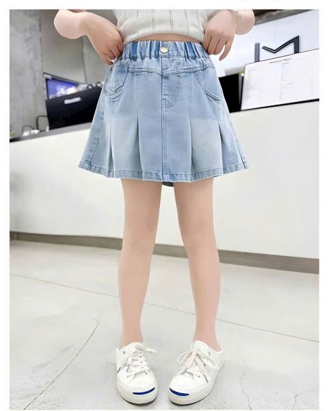  D41 _ Chân váy jean bé gái xếp ly túi đắp 1 bên sành điệu _ Beekids 