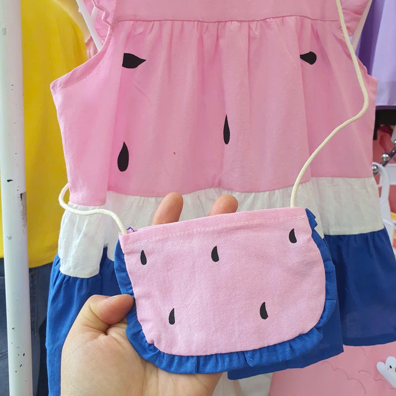  D42 _ Đầm cotton bé gái họa tiết dưa hấu kèm túi siêu dễ thương _Beekids 