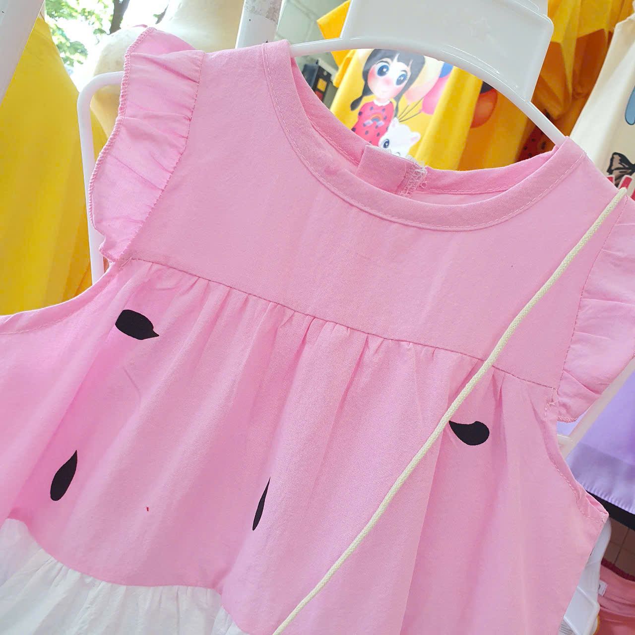  D42 _ Đầm cotton bé gái họa tiết dưa hấu kèm túi siêu dễ thương _Beekids 